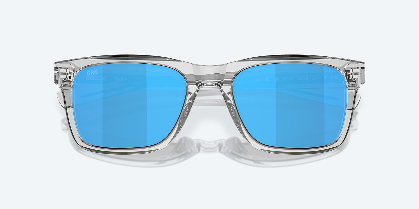[Blue Mirror Polarized Glass Lenses, Shiny Light Gray Crystal Frame]