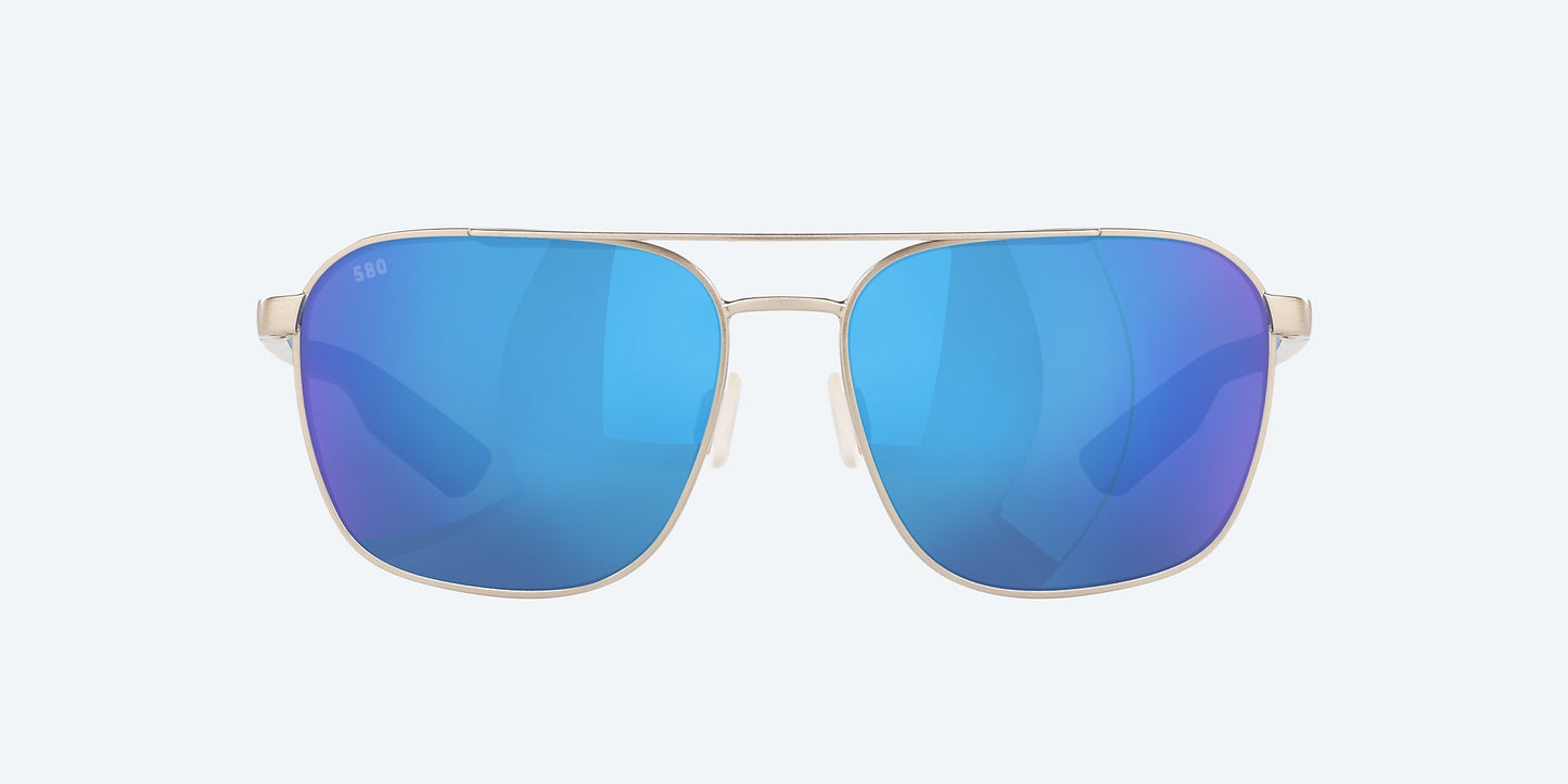 [Blue Mirror Polarized Glass Lenses, Brushed Silver Frame]