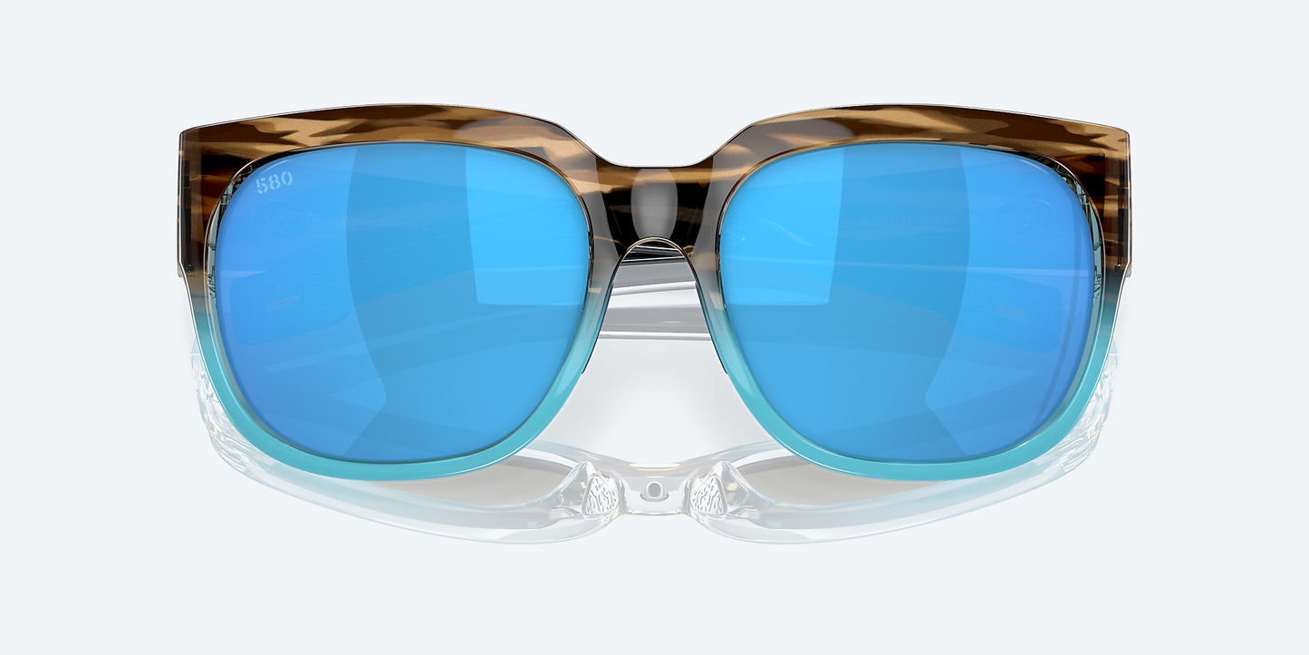 [Blue Mirror Polarized Glass Lenses, Shiny Wahoo Frame]