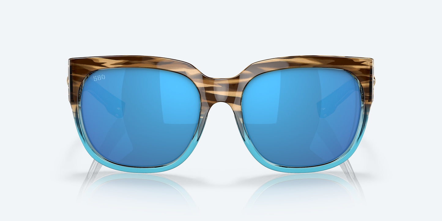 [Blue Mirror Polarized Glass Lenses, Shiny Wahoo Frame]