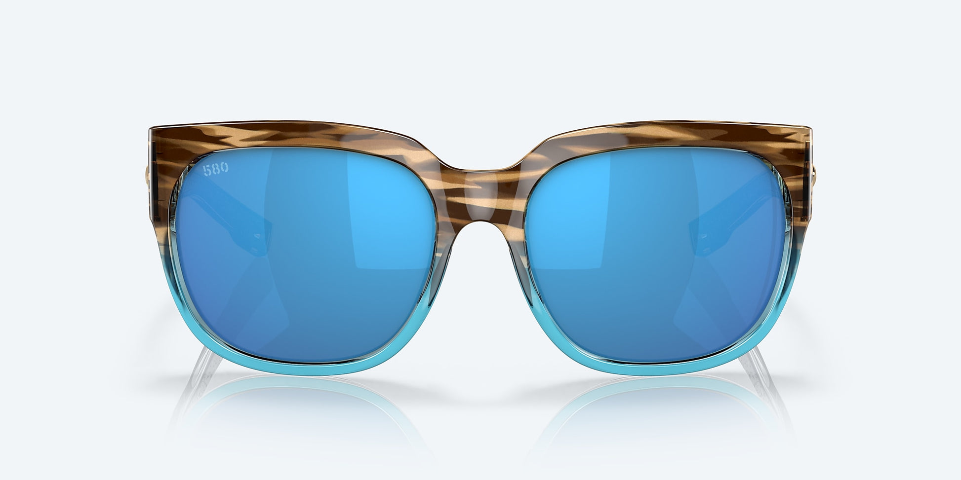 [Blue Mirror Polarized Glass Lenses, Shiny Wahoo Frame]