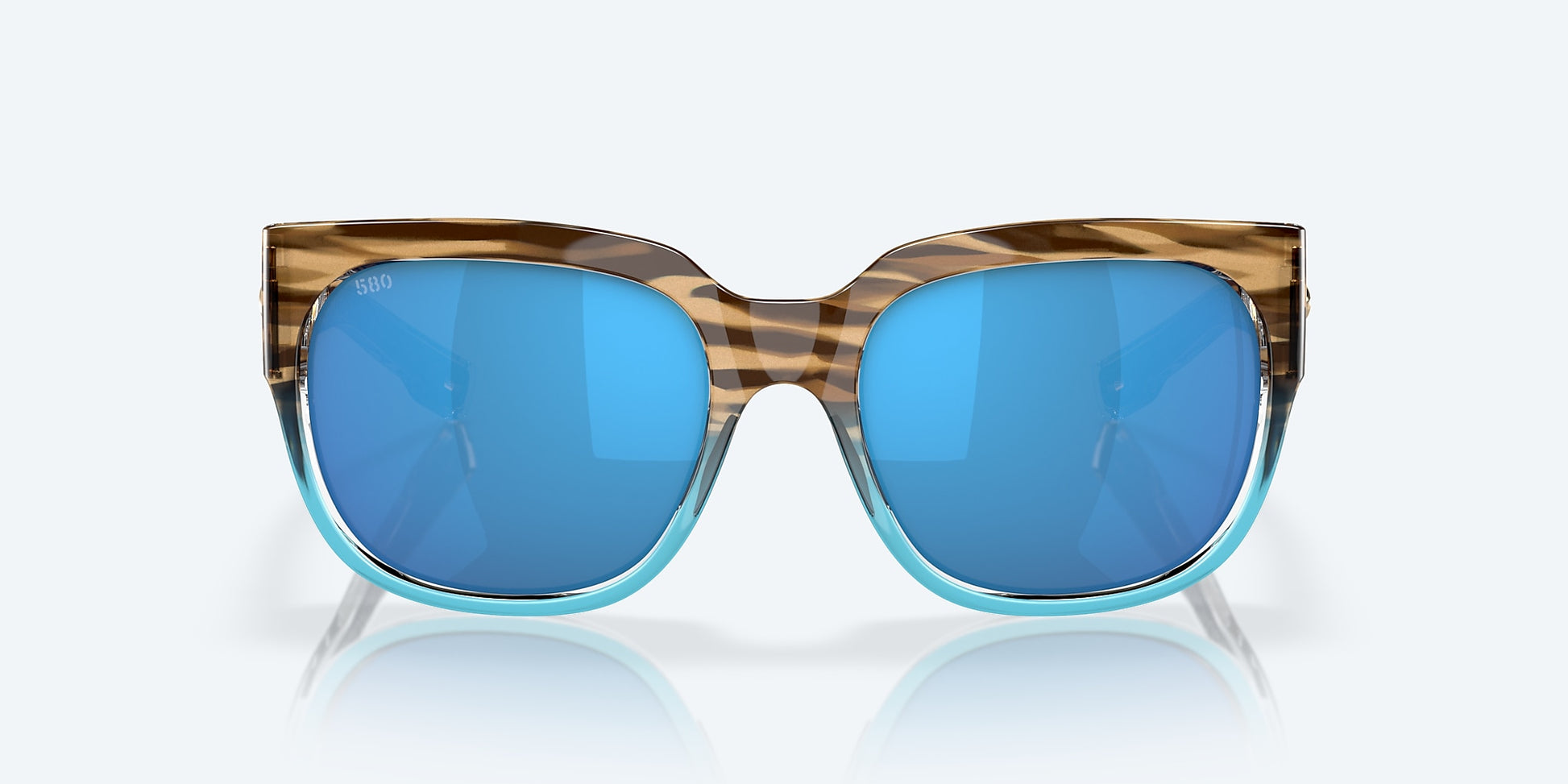 [Blue Mirror Polarized Glass Lenses, Shiny Wahoo Frame]