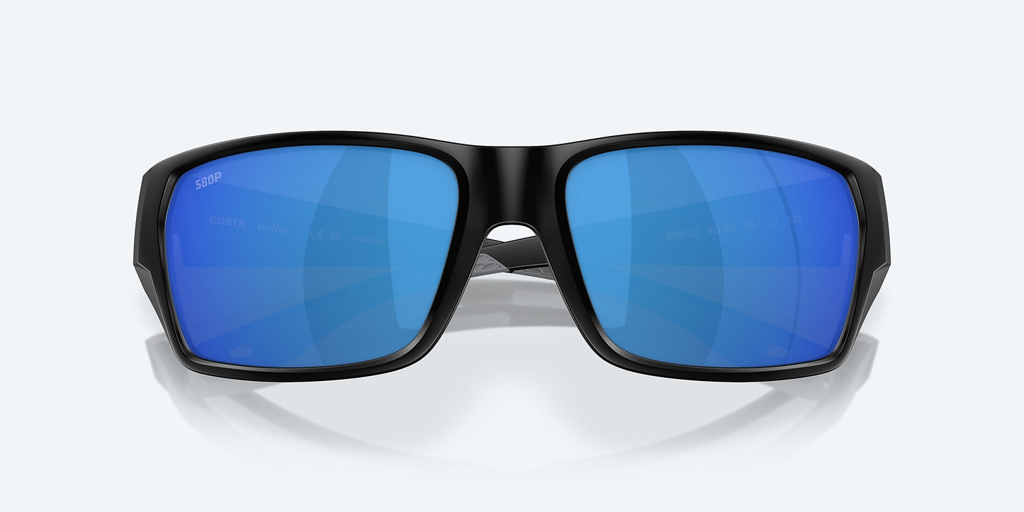 [Blue Mirror Polarized Polycarbonate Lenses, Matte Black Frame]