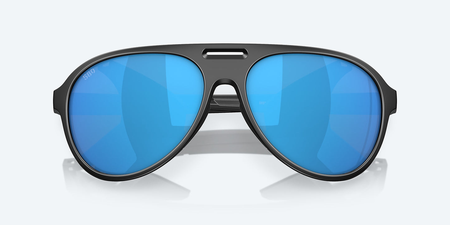 [Blue Mirror Polarized Glass Lenses, Matte Black Frame]