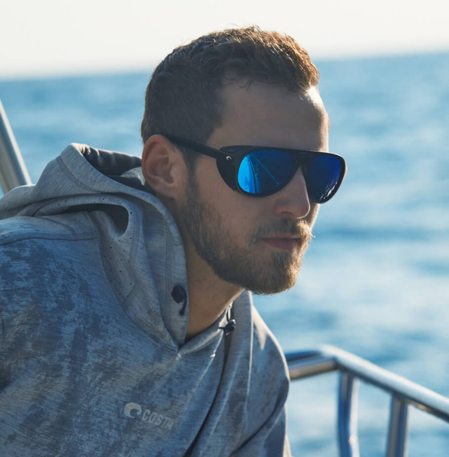 [Blue Mirror Polarized Glass Lenses, Matte Black Frame]