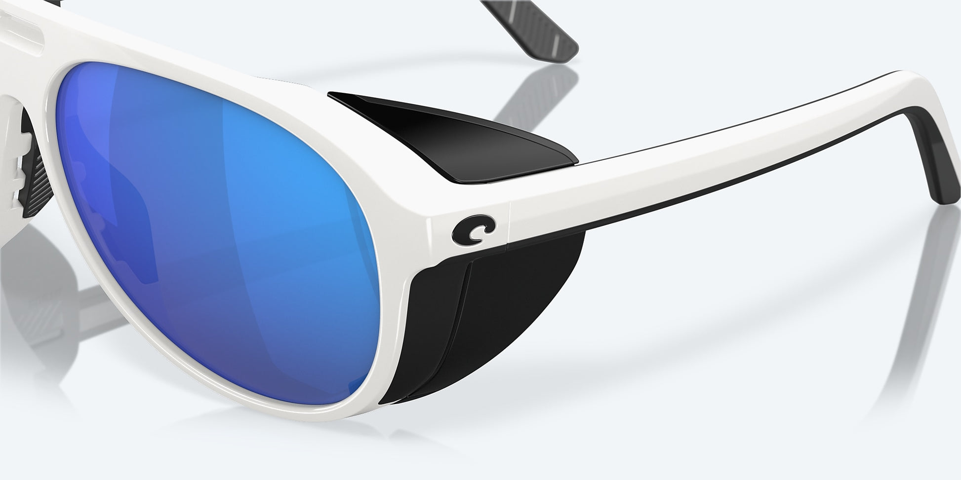 [Blue Mirror Polarized Glass Lenses, Hull White Frame]