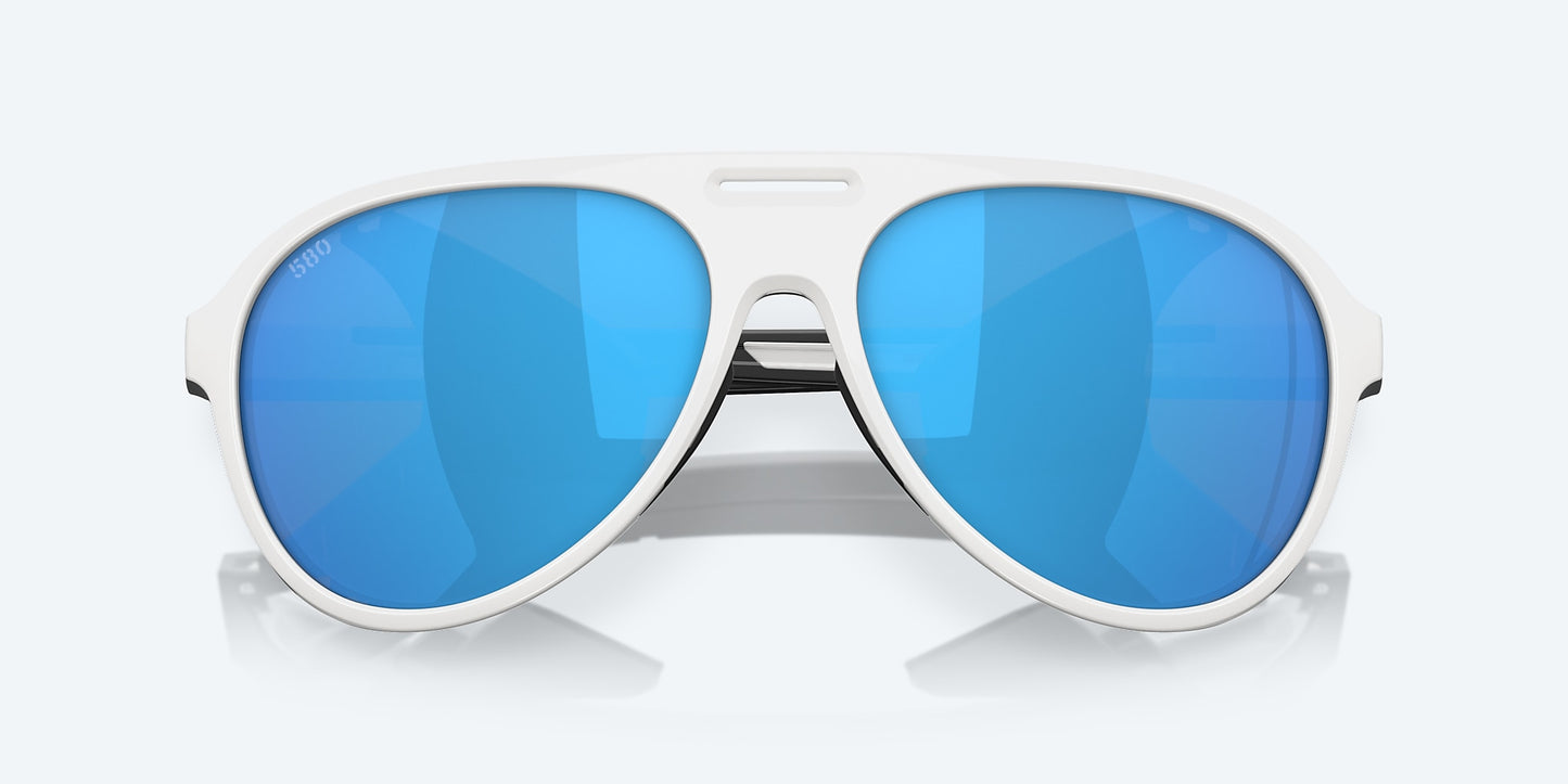 [Blue Mirror Polarized Glass Lenses, Hull White Frame]