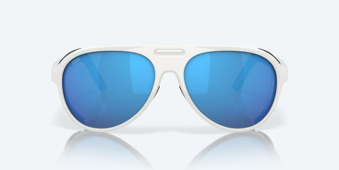 [Blue Mirror Polarized Glass Lenses, Hull White Frame]