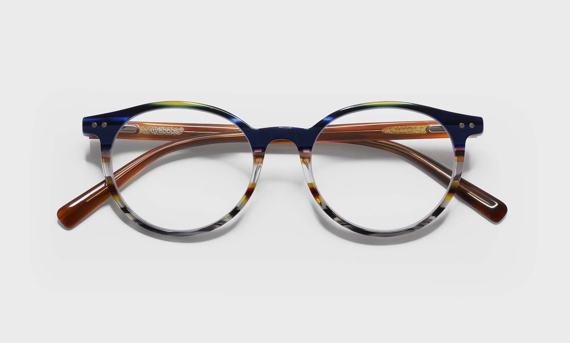 [57 - Blue Multi-Stripe Front with Light Brown Temples]