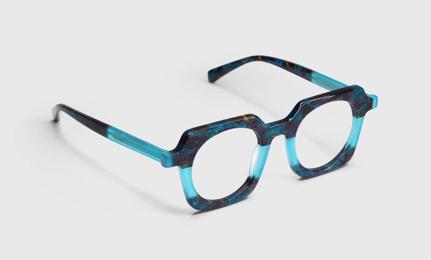 [10 - Teal and Indigo Mosaic with Gold Flecked Front and Temples]