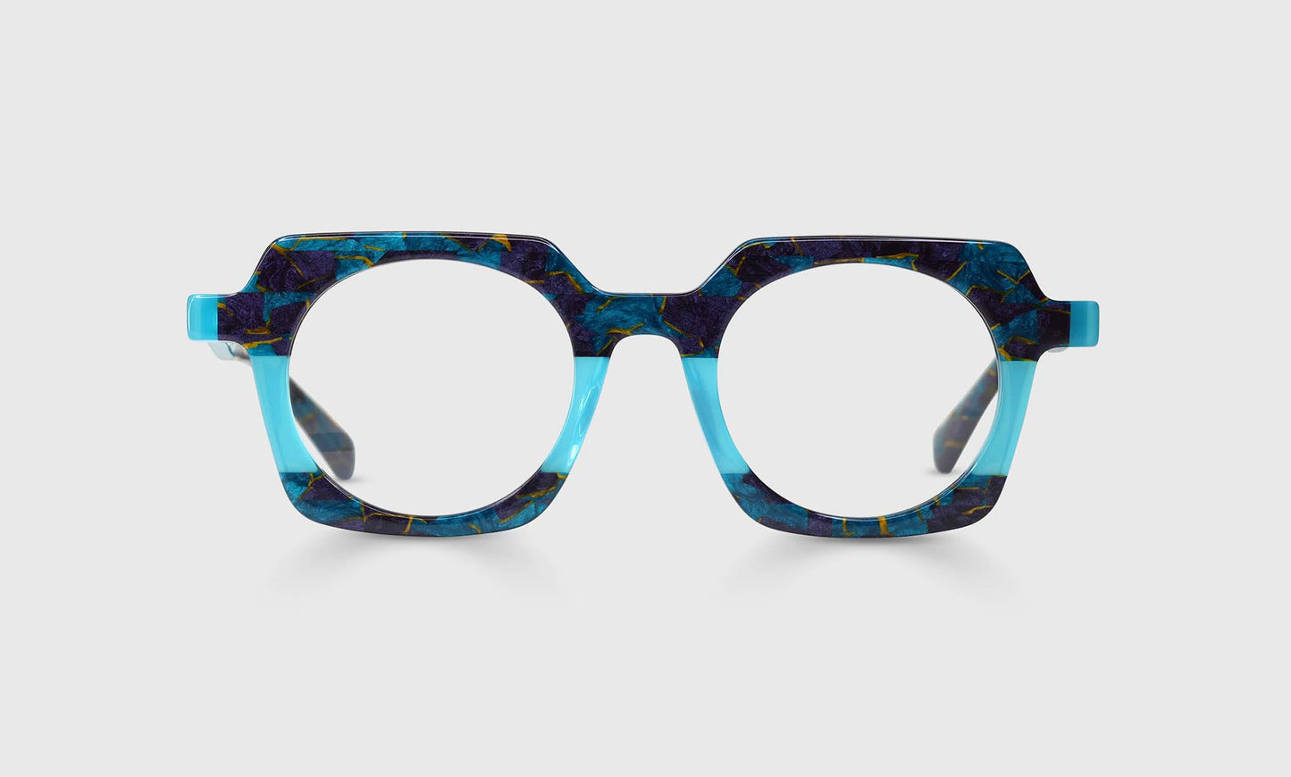[10 - Teal and Indigo Mosaic with Gold Flecked Front and Temples]