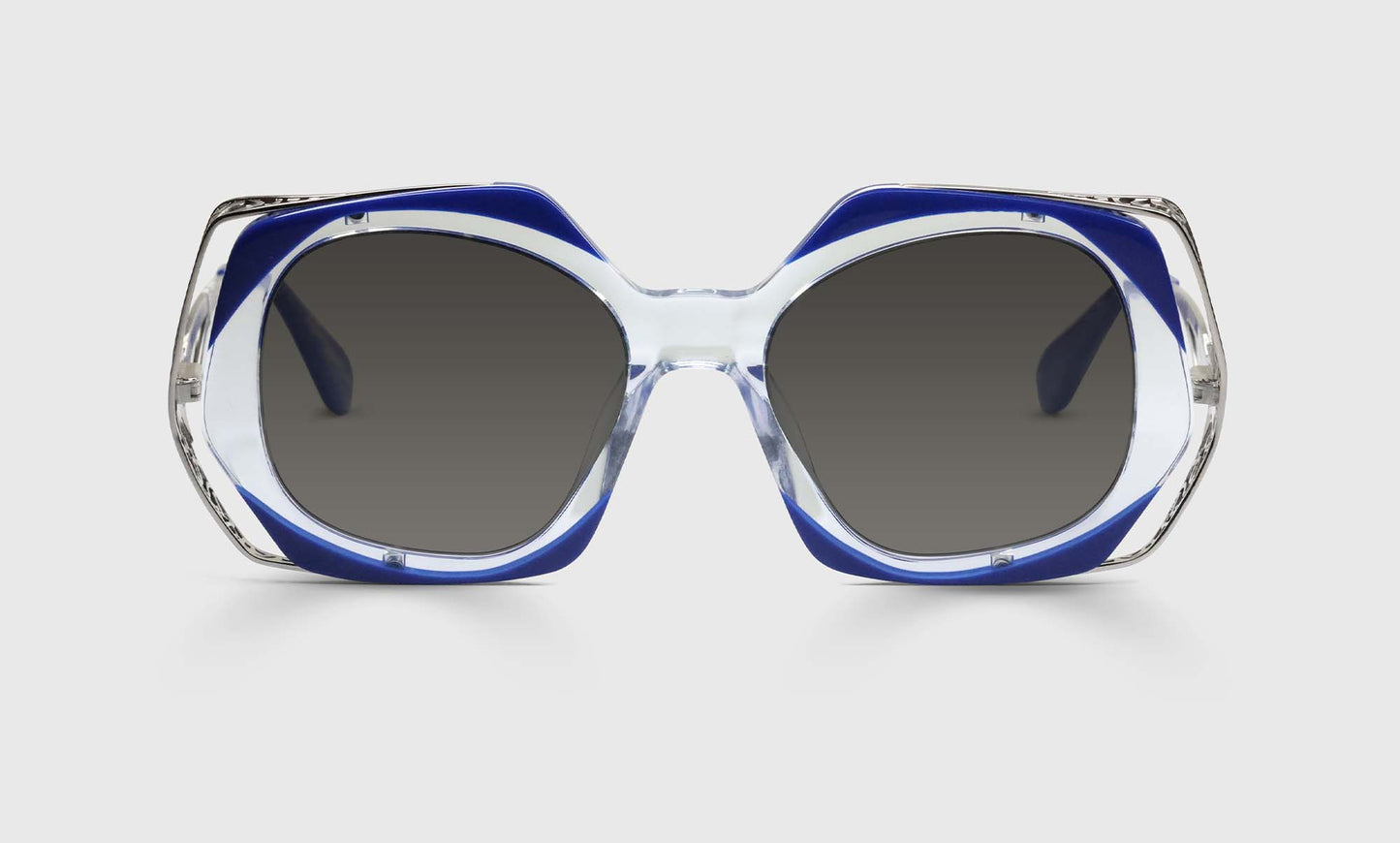 [10 - Decorative Cobalt and Clear Corners Matched with Intricate Stainless Steel Temples]