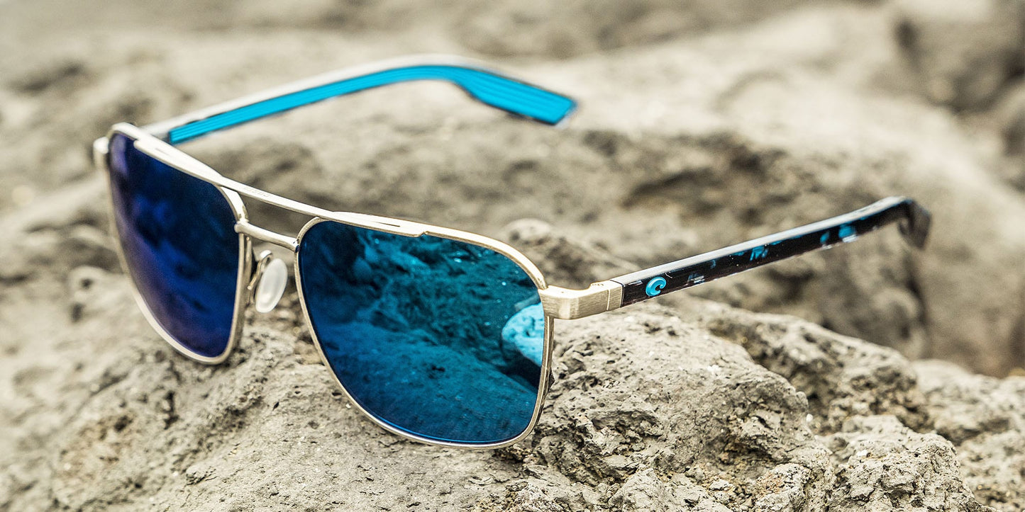 [Blue Mirror Polarized Glass Lenses, Brushed Silver Frame]