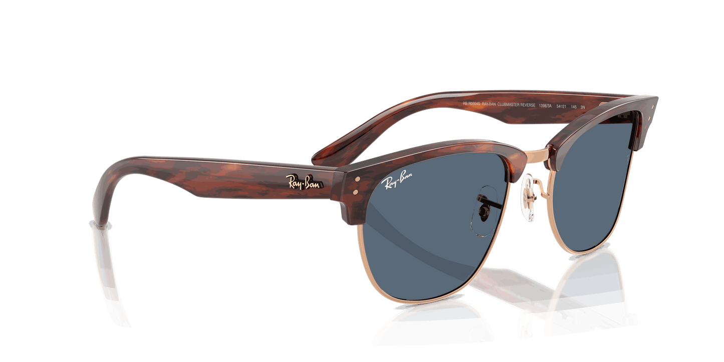 [Dark Blue Lenses, Polished Striped Havana On Rose Gold Frame]