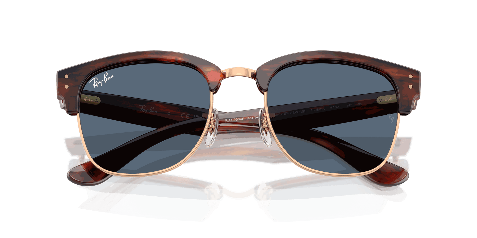 [Dark Blue Lenses, Polished Striped Havana On Rose Gold Frame]