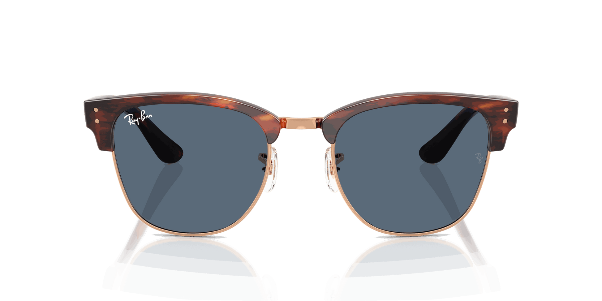 [Dark Blue Lenses, Polished Striped Havana On Rose Gold Frame]