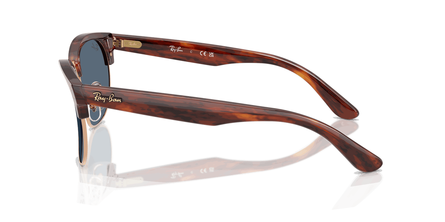 [Dark Blue Lenses, Polished Striped Havana On Rose Gold Frame]