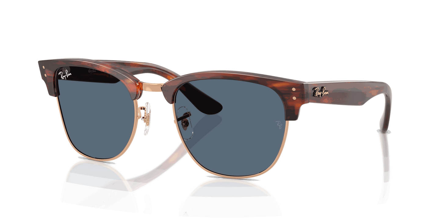 [Dark Blue Lenses, Polished Striped Havana On Rose Gold Frame]