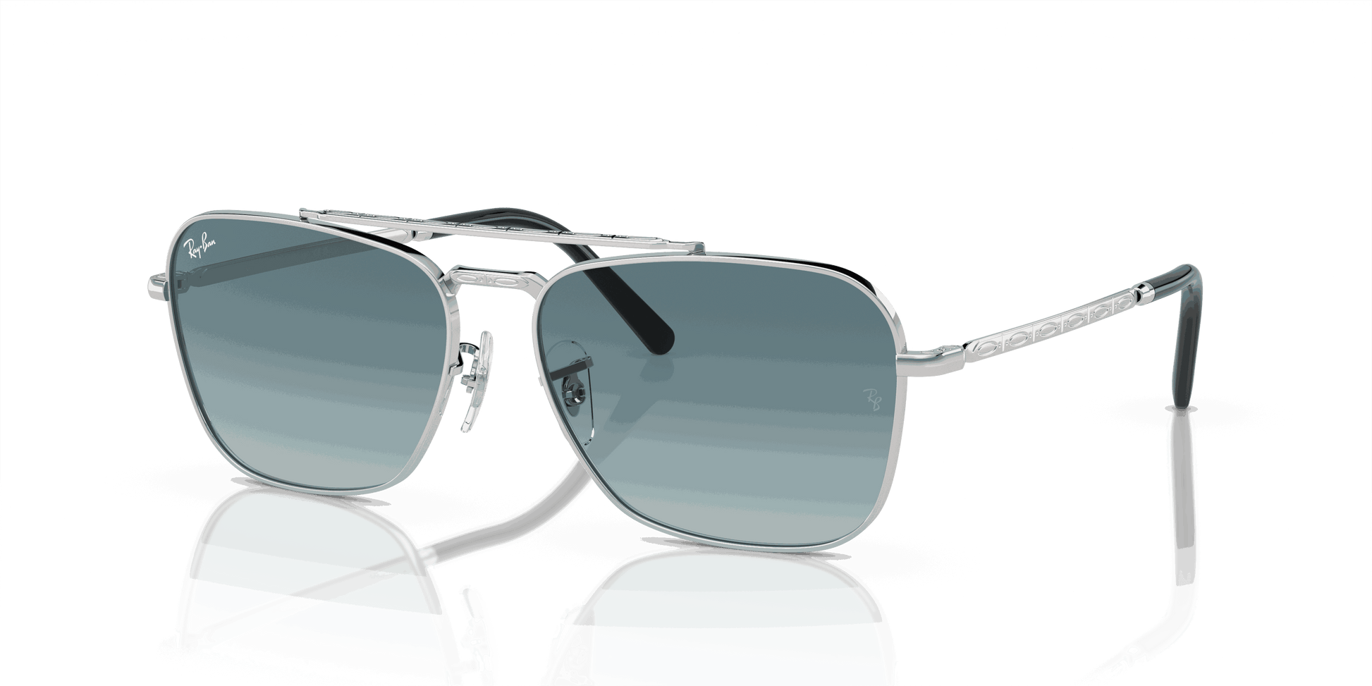 [Blue/Grey Lenses, Polished Silver Frame]