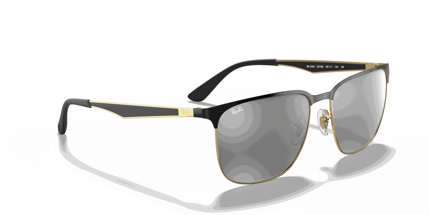 [Grey Mirror Silver Gradient Lenses, Polished Black On Gold Frame]