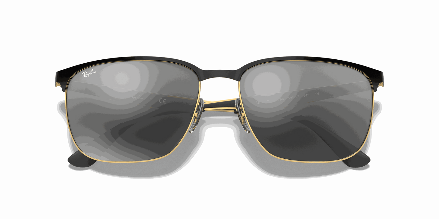 [Grey Mirror Silver Gradient Lenses, Polished Black On Gold Frame]