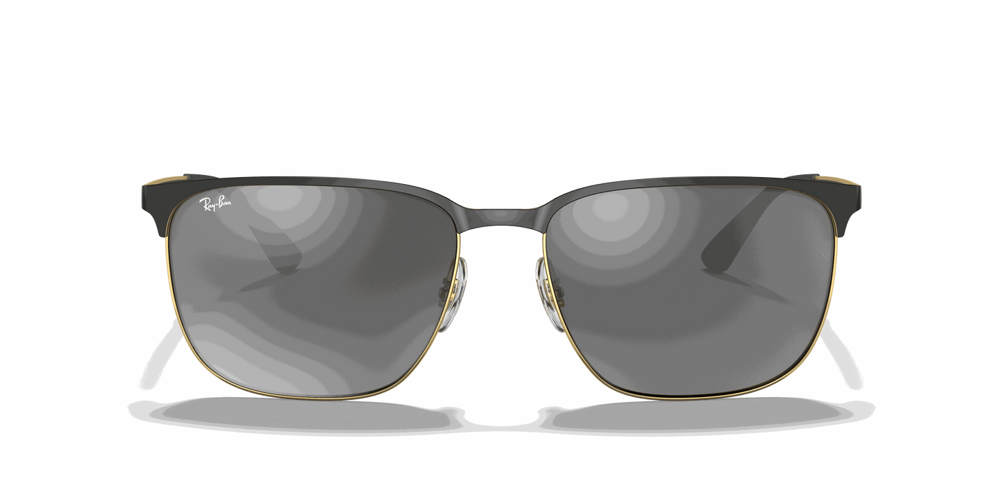 [Grey Mirror Silver Gradient Lenses, Polished Black On Gold Frame]