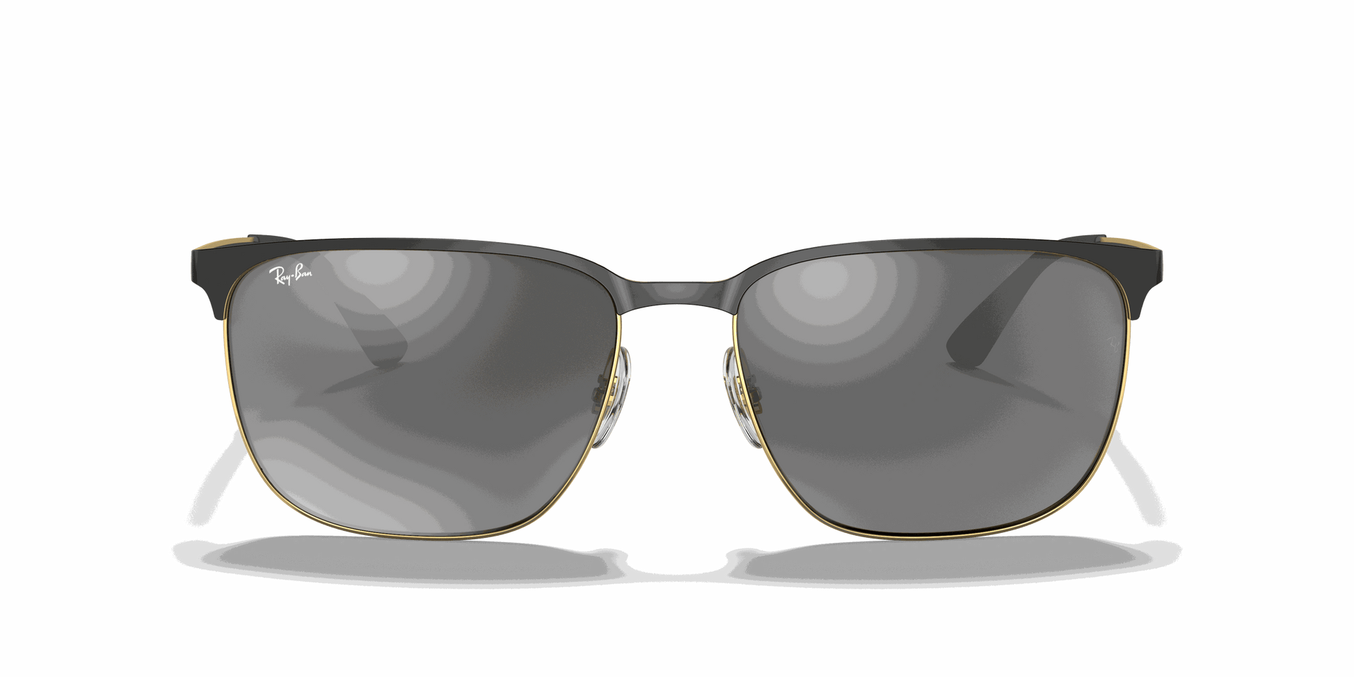 [Grey Mirror Silver Gradient Lenses, Polished Black On Gold Frame]