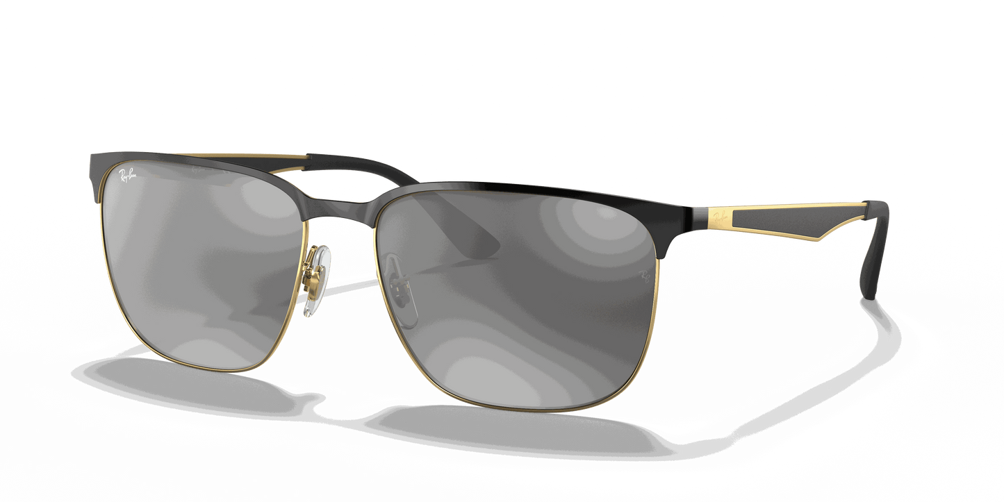 [Grey Mirror Silver Gradient Lenses, Polished Black On Gold Frame]