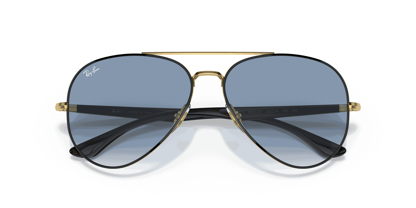 [Light Blue Lenses, Polished Black On Gold Frame]