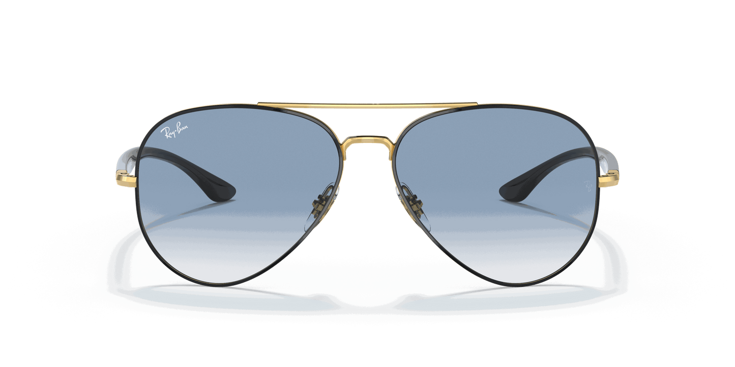 [Light Blue Lenses, Polished Black On Gold Frame]