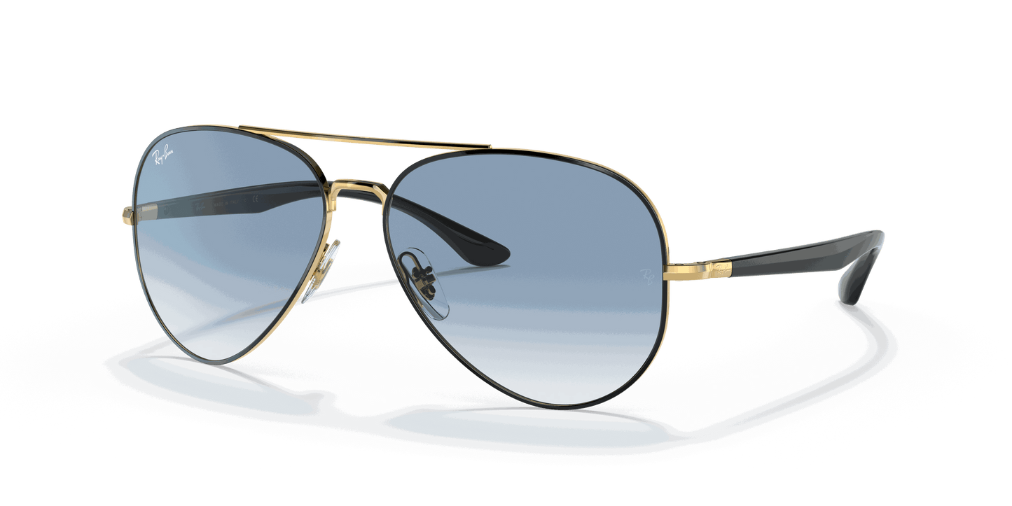 [Light Blue Lenses, Polished Black On Gold Frame]