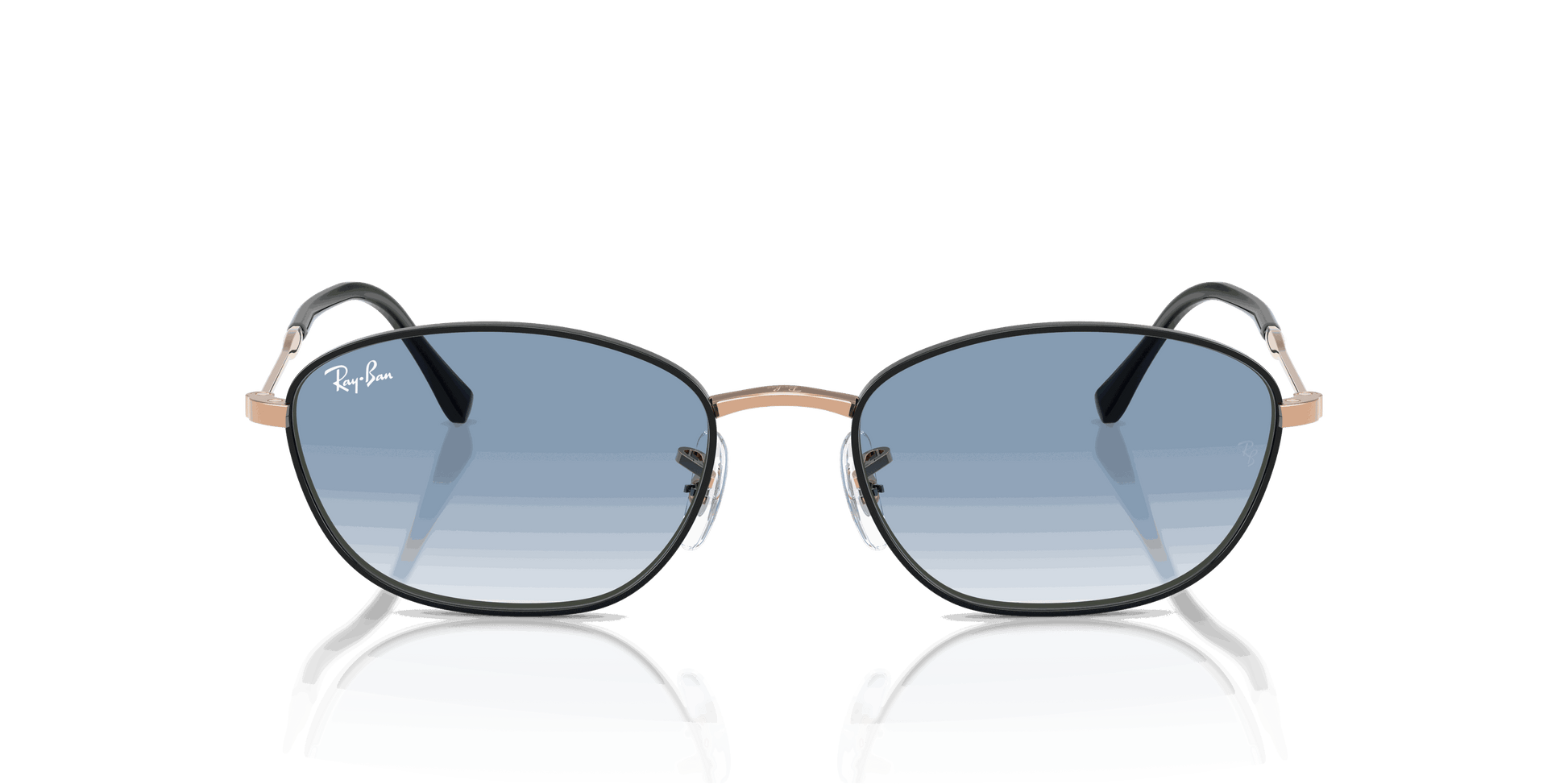 [Clear Gradient Blue Lenses, Polished Black On Rosegold Frame]