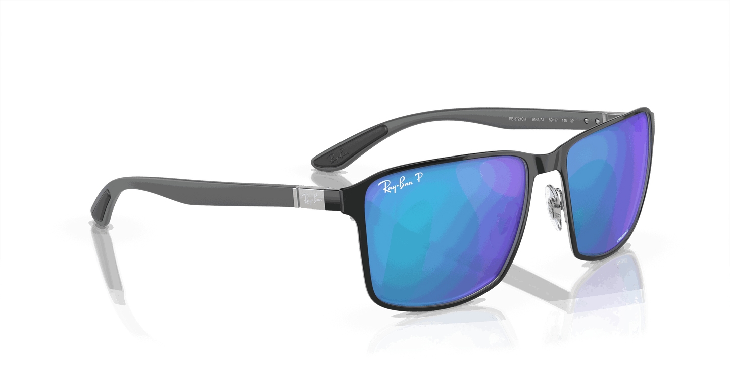 [Blue Lenses, Polished Black On Silver Frame]