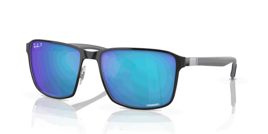 [Blue Lenses, Polished Black On Silver Frame]