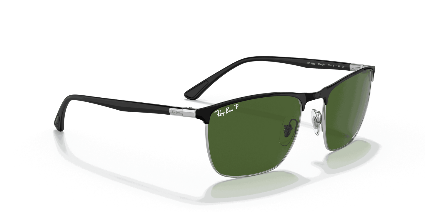 [Dark Green Lenses, Polished Black On Silver Frame]