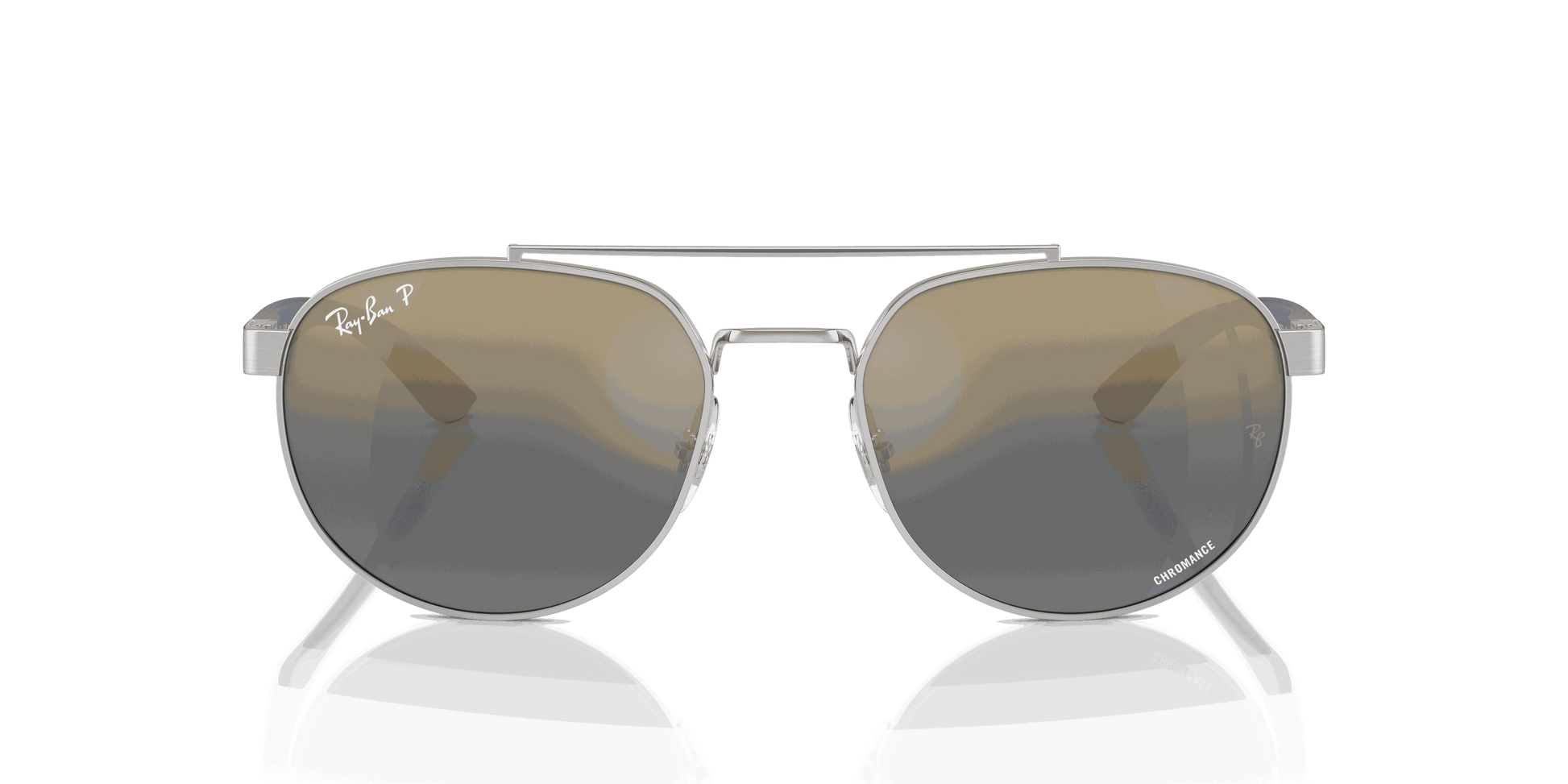 [Blue & Gold Lenses, Polished Silver Frame]