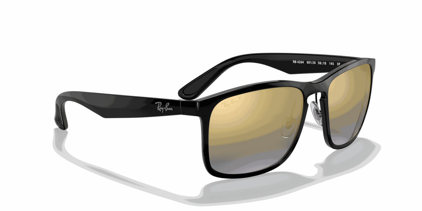 [Blue Mirror Gold Gradient Lenses, Polished Black Frame]