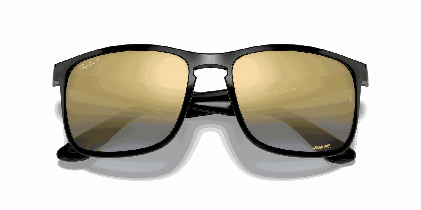[Blue Mirror Gold Gradient Lenses, Polished Black Frame]