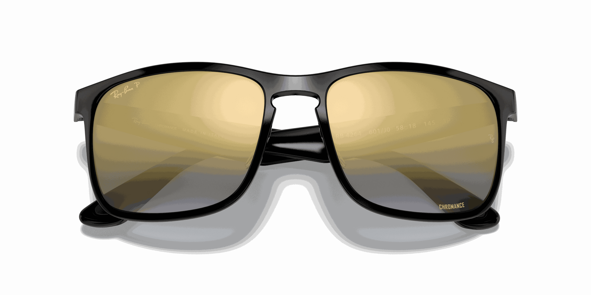 [Blue Mirror Gold Gradient Lenses, Polished Black Frame]