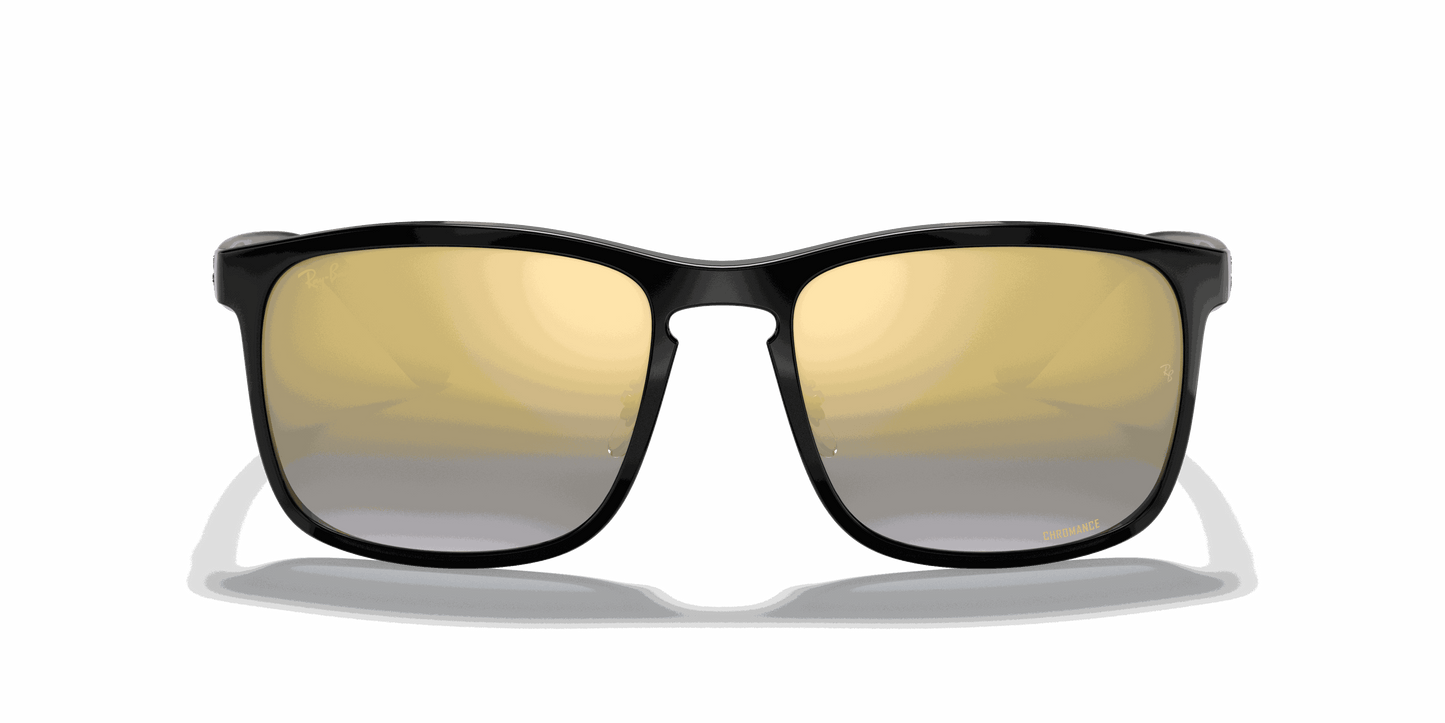 [Blue Mirror Gold Gradient Lenses, Polished Black Frame]