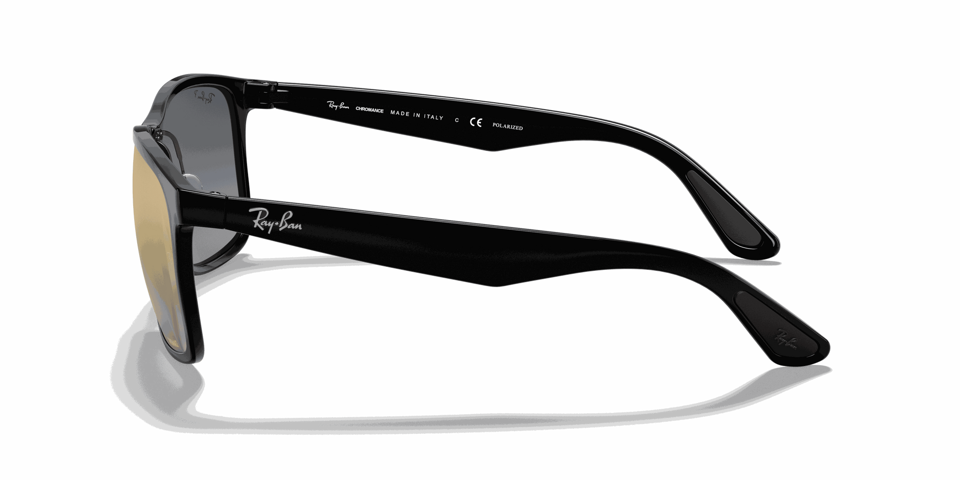 [Blue Mirror Gold Gradient Lenses, Polished Black Frame]