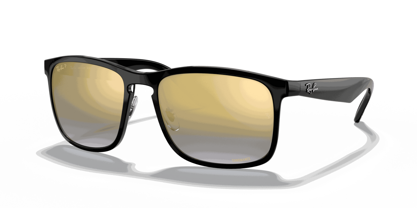 [Blue Mirror Gold Gradient Lenses, Polished Black Frame]