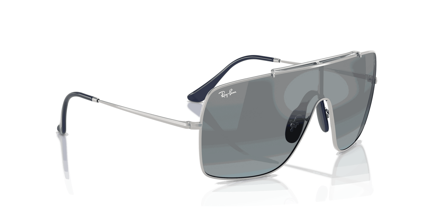[Blue Mirror Gradient Silver Lenses, Polished Silver Frame]
