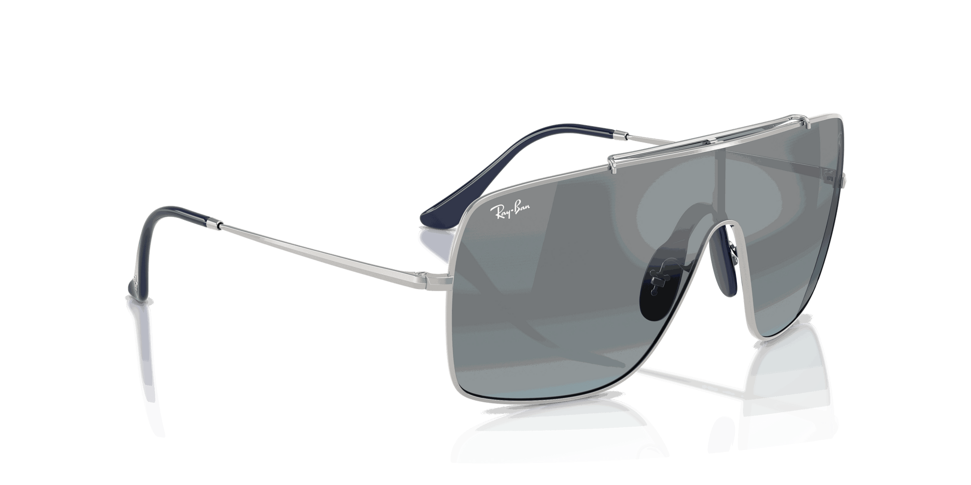 [Blue Mirror Gradient Silver Lenses, Polished Silver Frame]
