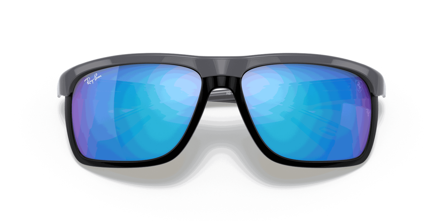 [Blue Mirror Lenses, Polished Grey Frame]