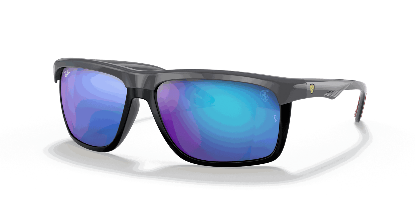 [Blue Mirror Lenses, Polished Grey Frame]