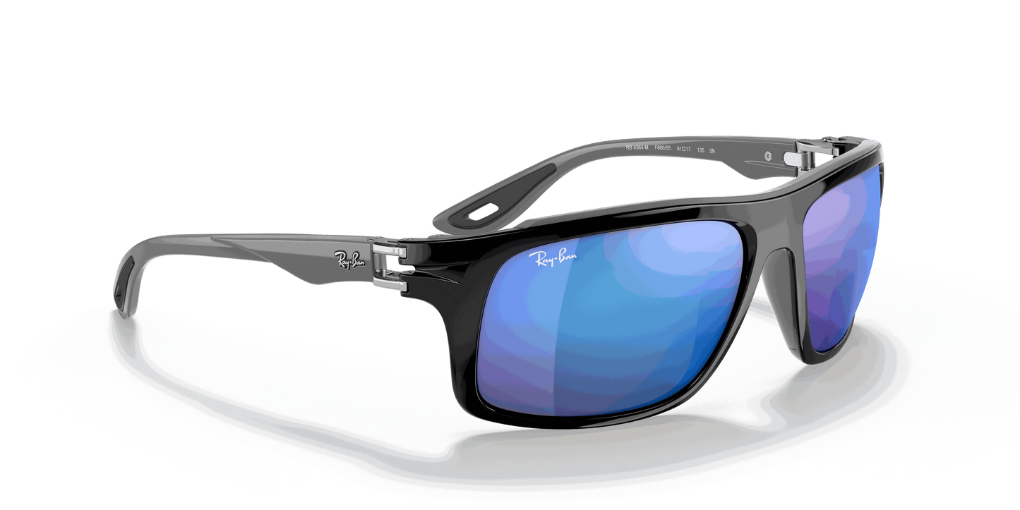 [Blue Mirror Lenses, Polished Black Frame]