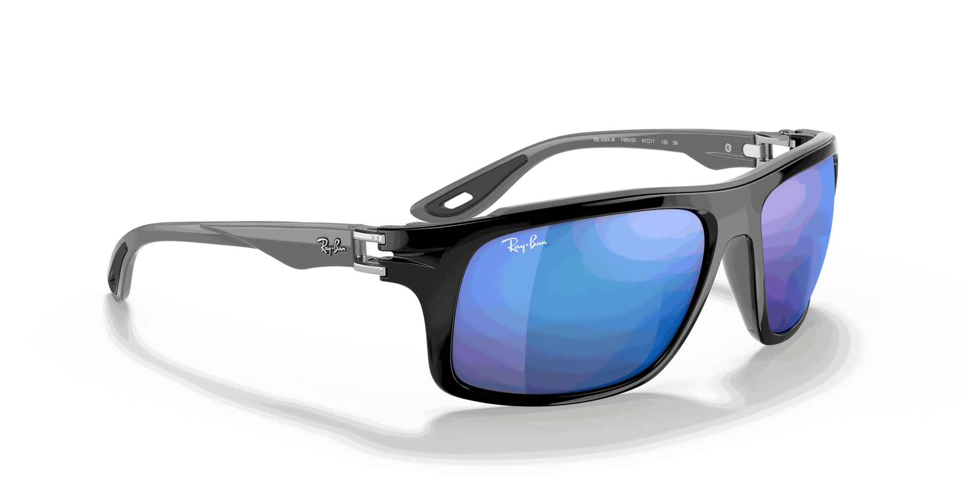 [Blue Mirror Lenses, Polished Black Frame]