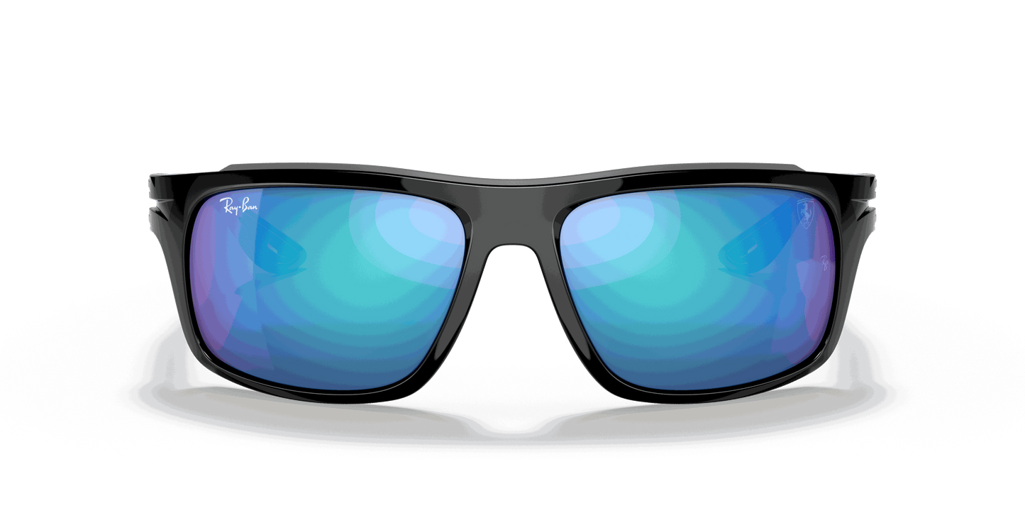 [Blue Mirror Lenses, Polished Black Frame]