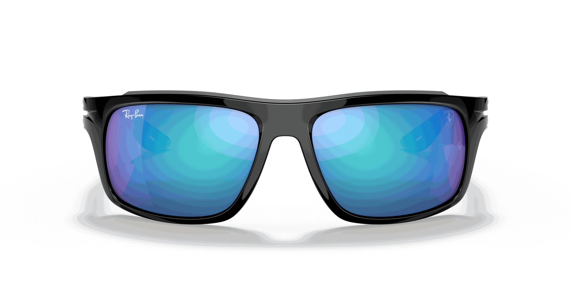 [Blue Mirror Lenses, Polished Black Frame]